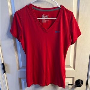 Nike Red Fitted V-Neck Short Sleeve T-Shirt